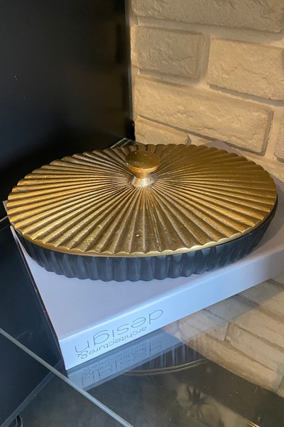 Lucky Art Döküm Gold Kapaklı Siyah Dekoratif Kutu 26 Cm