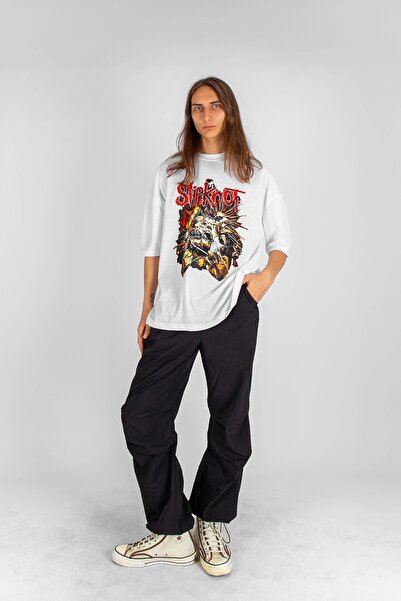 Sekizbiraltı Μπλουζάκι Unisex με στάμπα Zombie Slipknot Λευκό Oversize