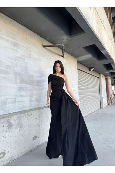 sarebutik One Shoulder Train Detail Design Evening Dress