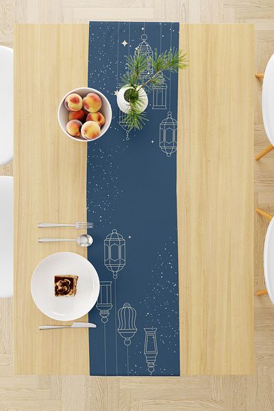 Moud's 40X140 Ramadan Pattern Suede Runner - Dart-Free and Stain-Proof Tablecloth