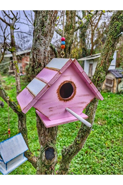 Home Ahşap El Boyaması Kuş Evi, 24x17x10 cm, Bahçe Balkon Dekoru İçin Kuş Yuvası