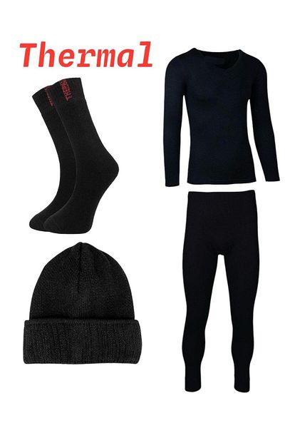 Line Smart Men's Black Thermal Raised Suit Socks Beanie Set
