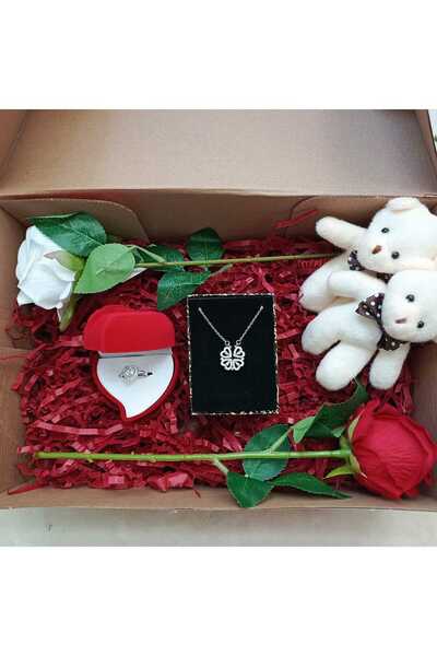 JUPİTER HOME Yapay Sonsuzluk Gülü Pandora,s Yüzük Kolye Ve Yüzük Setti 14 Şubat Sevgililer Günü Dogum Günü