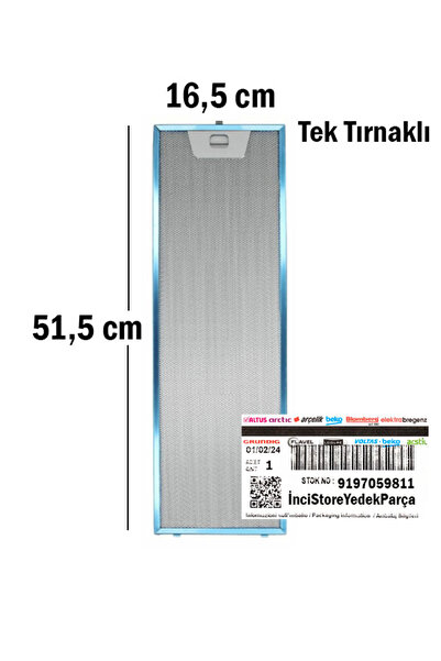 Arçelik P 171 TB Arçelik Davlumbaz Aspiratör Alüminyum Yağ Filtresi 165X515