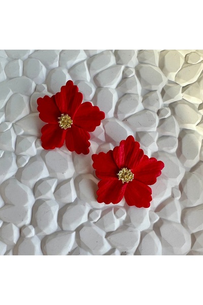 ACCESSORY أقراط زهرة حمراء أقراط زهرة بوليمر كلاي حمراء