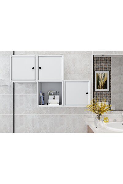 Nettrends Face Üç Kapaklı Duvar Tipi Banyo Rafı Beyaz BNY-1086