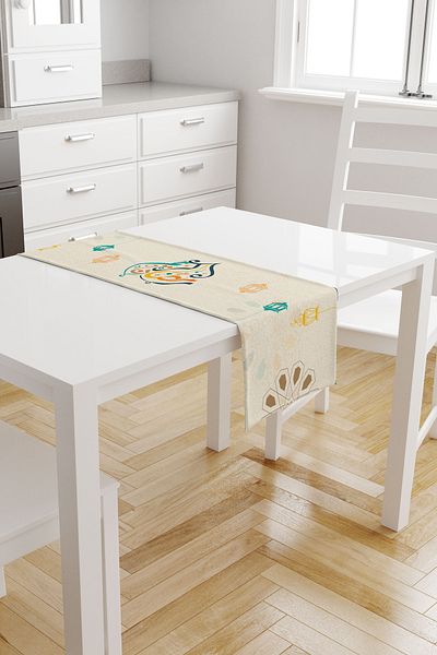 Moud's 40X140 Ramadan Pattern Suede Runner - Dart-Free and Stain-Proof Tablecloth