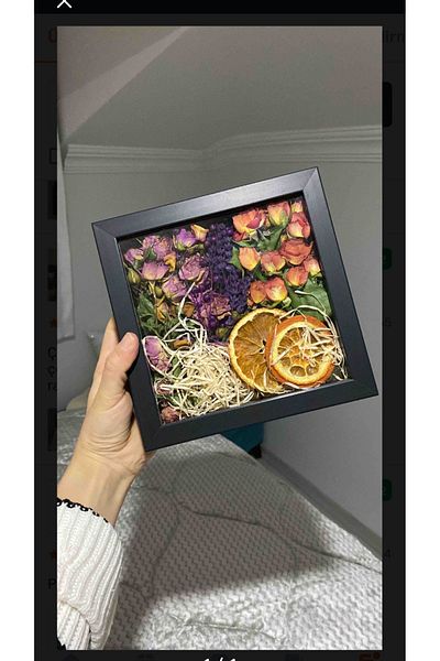 Sevcan sanat atölyesi 20x20×3 Black Depth Glass Memory Frame with Mat, Flower Frame