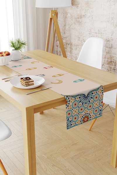 Moud's 40X140 Ramadan Pattern Suede Runner - Dart-Free and Stain-Proof Tablecloth