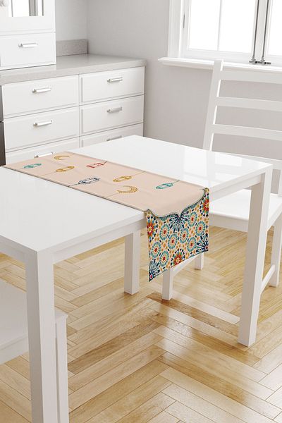 Moud's 40X140 Ramadan Pattern Suede Runner - Dart-Free and Stain-Proof Tablecloth