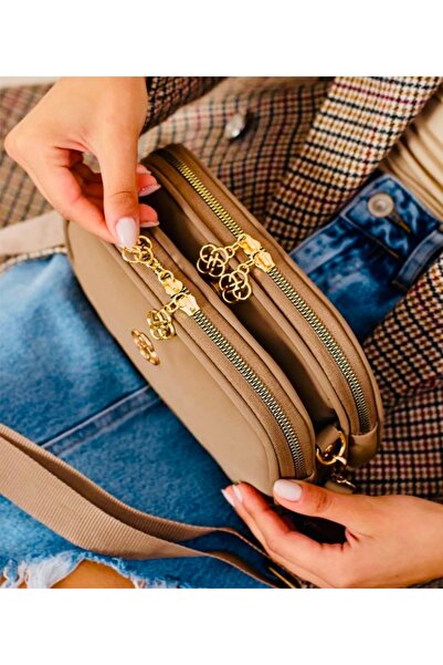 selma demir Geantă Messenger de damă, bej, parașută, cu 3 compartimente, cu c...