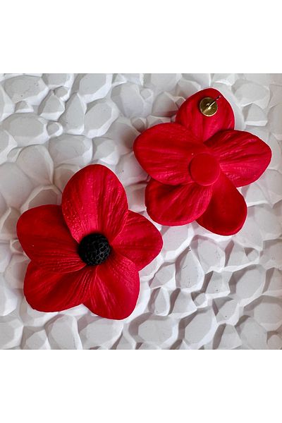 ACCESSORY Polymer Clay Red Black Detail Flower Earrings