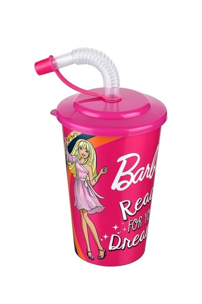 Barbie Kapaklı Pipetli Bardak 400 Ml.