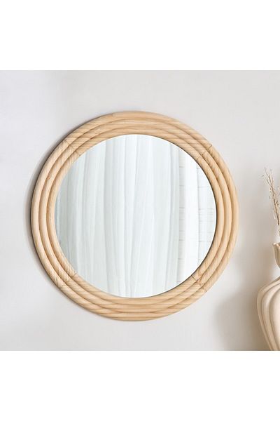 Home Box Lekisa Pine Wood Round Mirror 60 cm