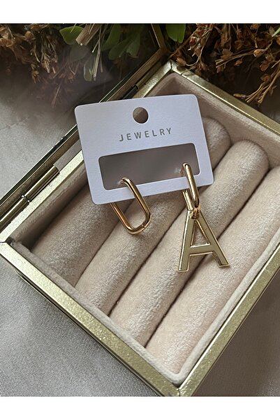 AychaAksesuar İthal vip Çelik A harfli altın renk dikdörtgen küpe A harf küpe