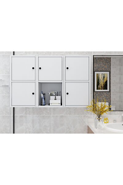 Nettrends Paper Duvar Tipi Beş Kapaklı Beyaz Banyo Rafı BNY-1093