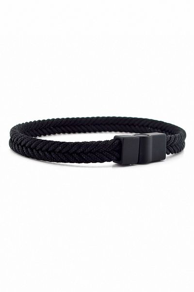 Solfera Black Hair Braid String Black Color Metal Magnet Men's Bracelet M062B