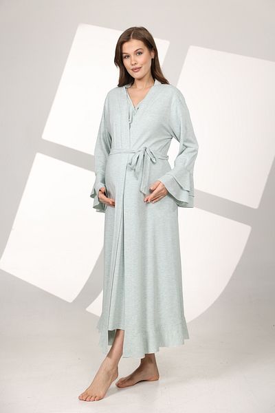 Rimel Homewear طقم ثوب نوم للحمل مزدوج الصدر من ميلانج ناعم الملمس مع ثوب صباحي