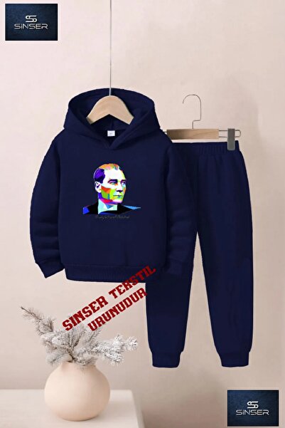 SS SİNSER Hooded Children's "Ataturk Colorful Geometric" Printed Tracksuit Set