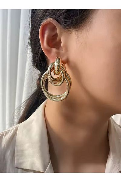 AychaAksesuar Steel Imported Vintage Big Twisted Ring Earrings