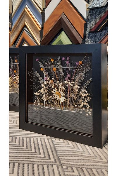 Sevcan sanat atölyesi 20x20×3 Black Depth Glass Memory Frame with Mat, Flower Frame