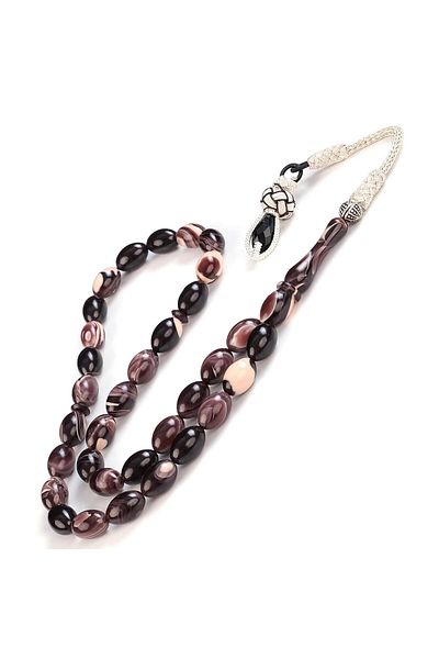 TESBİHCİBABA Dark Brown Mosaic Clamping Amber Rosary