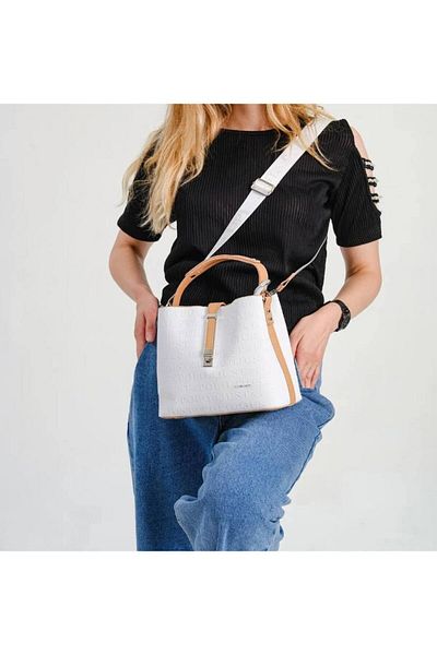 çantamgelsin Justpolo Women's Embossed Printed Vegan Shoulder and Hand Bag with Lock Detail