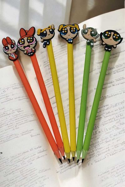 CA COLOURS ACCESSORİES I LOVE ACCESSORİES Jibbitz 6 Pieces Powerpuff Girls Emoji Three-Dimensional Fun Pencil Set