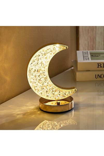 Home Box Dux Rechargeable Crescent Moon Metal Base Table Lamp with Crystal Shade and Touch Switch