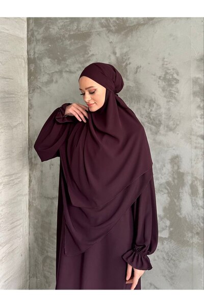 moda4b Γυναικείο βραδινό φόρεμα χιτζάμπ 2 τεμαχίων, μετάξι Μεδίνας n-05412 _ μωβ