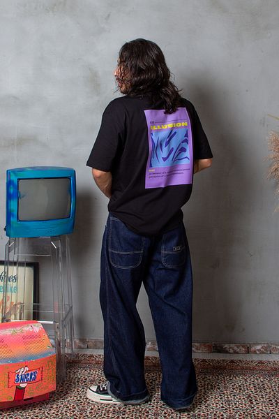 Sekizbiraltı Illusion Printed Black Premium Oversize Unisex Tshirt