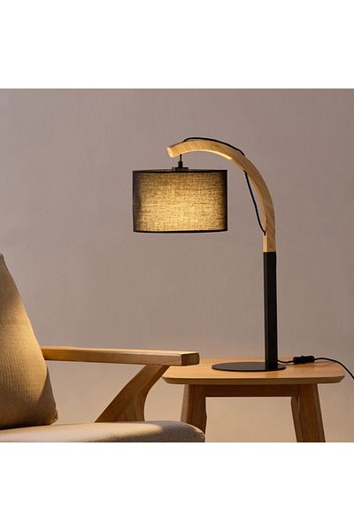 Home Box Tyler Metal and Wooden Table Lamp with Fabric Shade 22x43.5x62.5 cm