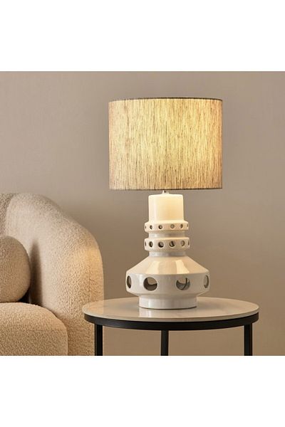 Home Box Zoe Vertell Ceramic Table Lamp with Linen Shade 32x32x58 cm