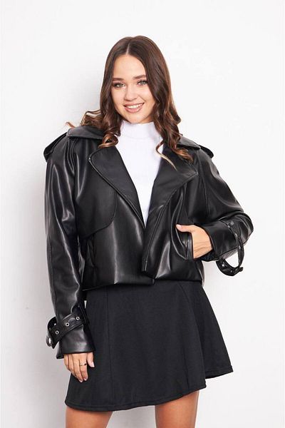 MEECY Übergroße schwarze Lederjacke