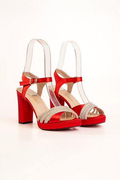 E&L Company 10cm Red Satin with Silver Stones, Light. Six Non-Slip. Running Is Guaranteed.