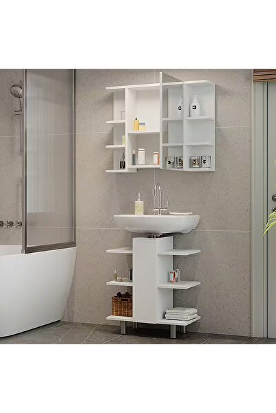 YURKUR MOBİLYA Banyo mobilya takımı Fynn, beyaz, 2 parça, lavabo alt dolabı v...