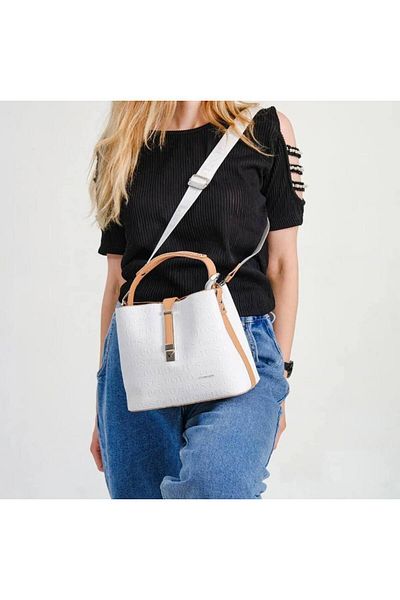 çantamgelsin Justpolo Women's Embossed Printed Vegan Shoulder and Hand Bag with Lock Detail