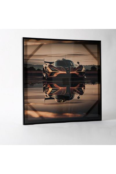 Home Box Ersel Car Reflection Framed Canvas with High Gloss Surface 60x60x2.8 cm