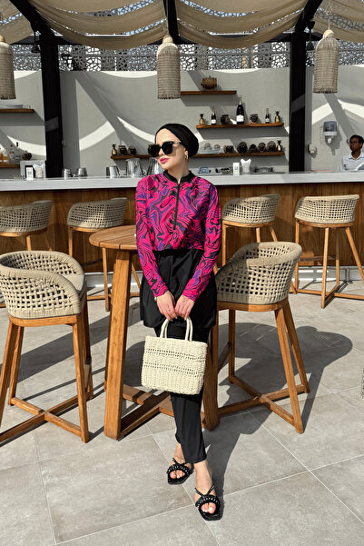 lurex moda Μισό ψηφιακό εμπριμέ Hijab μαγιό