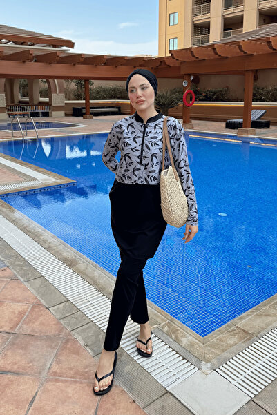 lurex moda Half Digital Printed Hijab Swimsuit