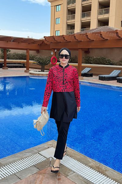 lurex moda Half Digital Printed Hijab Swimsuit