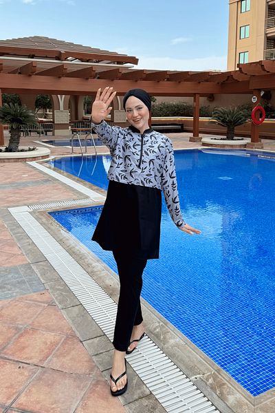 lurex moda Half Digital Printed Hijab Swimsuit