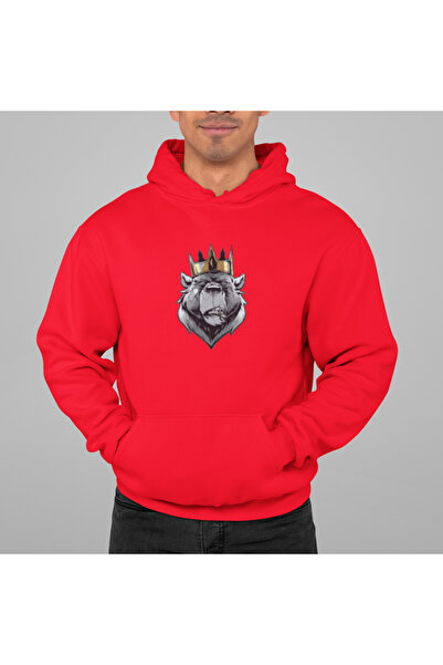 MG سويت شيرت رجالي من القطن بأكمام طويلة مطبوع عليه KING BEAR و3 خيوط
