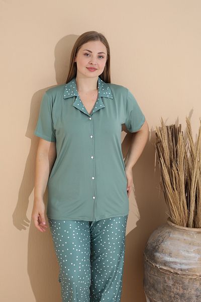SEBOTEKS Soft Textured Milan Fabric Front Button Large Size Women's Sleepwear Suit 11280