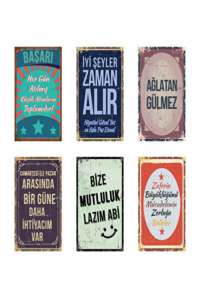 Hayal Poster 6lı Duvar Yazıları 10x20 Başarı Ahşap Poster Seti 10x20 3mm Mdf