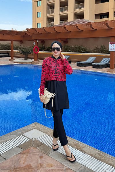 lurex moda Half Digital Printed Hijab Swimsuit