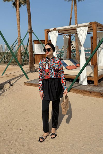 lurex moda Half Digital Printed Hijab Swimsuit