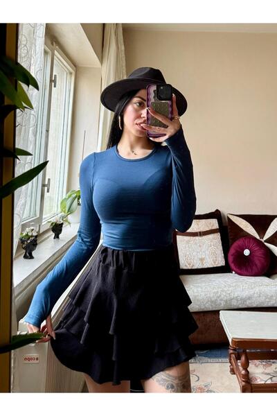 Genel Markalar Parmak Geçmeli Uzun Kollu Bisiklet Yaka Viskon Likralı Badi