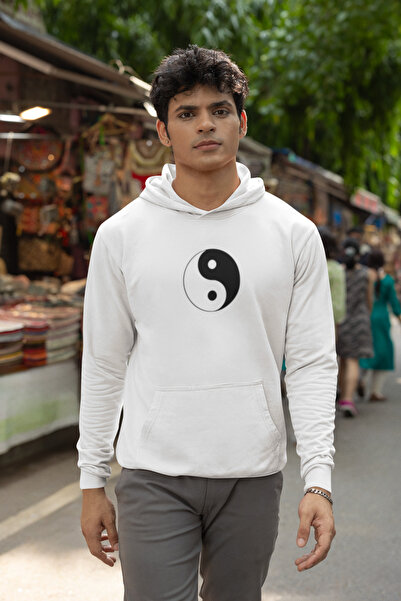 MG سويت شيرت رجالي من القطن بأكمام طويلة مطبوع عليه YIN YANG و3 خيوط