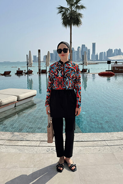 lurex moda Yarım Dijital Baskılı Tesettür Mayo